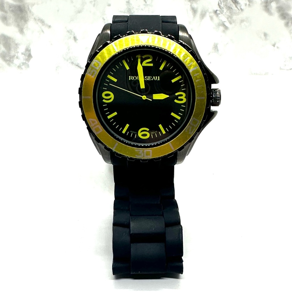 Men’s Rousseau watch with yellow bezel- New